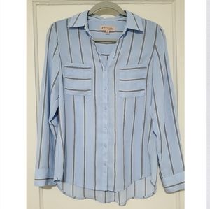 Blue striped button up blouse